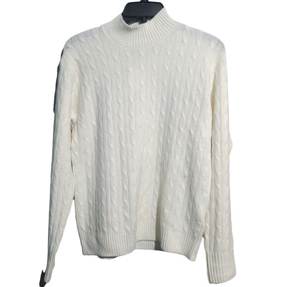 J.Crew Cable-Knit Mockneck Sweater Medium Ivory EUC Acrylic/Nylon/Alpaca - Picture 1 of 5